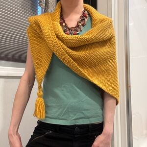 Handmade Merino Wool Le Marais Shawl in vibrant mustard yellow